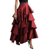 Lubintang Female Stylish Selection A-Line Falbala Party Maxi Skirts High Waisted Solid Color Long Skirts For Women 2024 New Autumn