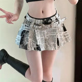 Lubintang Printed Pleated Skirts 2024 Autumn New Low Waisted A-line Skirt for Women Y2k Grunge Faldas Mujer Newspaper