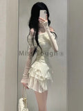 Lubintang Frence Fairy New Two Pieces Set Women Slash Neck Elegant Slim Party Skirt Suit Female Korean Sexy Tops + Sweet Cake Skirts