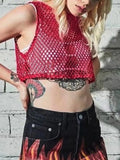 Lubintang Black/Red Hollow Out Crop Top 2024 Mesh T-shirt Female Loose Fashion Summer Basic Tops For Women Fishnet Shirt