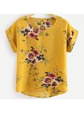 Lubintang Fashion Floral Print Blouse Pullover Ladies O-Neck Tee Tops Female Women's Short Sleeve Shirt Blusas Femininas Clothing