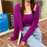 Lubintang Chic Fashion Sexy Chic Fashion Knitted Women Cardigan +Slim All Match Sexy Tank Tops Spring New 2 Set Ropa Mujer