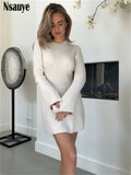 Lubintang 2024 Winter Knitted Sweater Long Sleeve O Neck Warm Slim Mini Dress Fashion Elegant Women Party Ladies Pullover Dresses