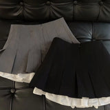 Lubintang Y2K Ruffles Black Mini Skirt Women Korean Patchwork Pleated Skirts Japanese Kawaii High Waist All Match A Line Skirt New