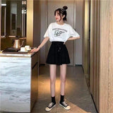 Lubintang 5Xl Summer Shorts Skirts Women Elastic High Waist Casual Wide Leg Shorts Korean A Line Loose Mini Skirt Black Short Pants