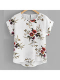 Lubintang Fashion Floral Print Blouse Pullover Ladies O-Neck Tee Tops Female Women's Short Sleeve Shirt Blusas Femininas Clothing