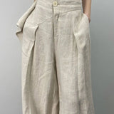 Lubintang Chic Fashion Women Casual Pleated Wide Leg Pants Linen Texture All Match Loose High Waist Trousers Mujer Pantalones