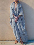 Lubintang Female Stylish Striped Batwing Sleeves Loose V-Back Deep V-Neck Sexy Dress 2024 Spring Summer Loose Vacation Maxi Dresses