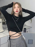 Lubintang Sleeve T-shirts Women Design Sexy Crop Ins Prevalent Bandage Tops Harajuku Ulzzang Street Spring Female Ropa Hot Skinny New