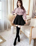 Lubintang Lolita Black Skirts Women Spring Autumn New Radian Waistline Slim Short Pleated Female Mini Culottes