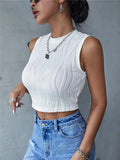 Lubintang Sleeveless Rib Knit Tank Top Women Summer Y2K High Street Style Koreanfashion Mock Neck Slim Fit Crop Top Streetwear 2024