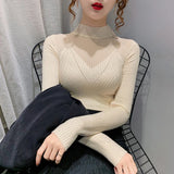 Lubintang Sweaters for Women Sexy Knitwear Jumper Tops Pull Femme Patchwork Gauze See Throught Tunic Knitted Pullovers