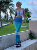 Lubintang 2024 Fashion Knitted Y2K Aesthetic Boho Beach Party High Waist Long Dress Sexy Women Hollow Out Maxi Skirt Vintage Summer