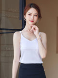 Lubintang V-Neck Sexy Solid Satin Woman Camis Tank Tops Chiffon Sleeveless Camisole Top Halter Camis Tops