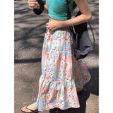 Lubintang Plaid Print Mixed Loose Skirt for Women Y2k E-Girl Mid-length A-line Skirts 2024 Summer New High Waist Faldas Mujer