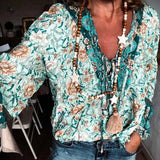 Lubintang Inspired florla print button up shirt bohemian long sleeve women shirt spring summer women tops 2024 blouses shirts female