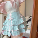 Lubintang Kawaii Lolita Style Pleated Skirts Women High Waist Pink Bandage Fairy Y2k Aesthetic Skirt Cute Faldas Mujer Moda 2024