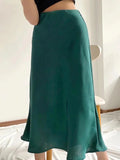 Lubintang Sale Solid Satin Elastic Waist Women A-Line Skirt Summer Female Slim Falda