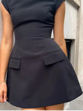 Lubintang High Waist Bodycon Mini Dress Women Fashion Round Neck Short Sleeve Zipper Dresses 2023 New Chic Y2k High Street Vestido 0410