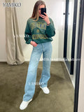 Lubintang New Green Women Sweatshirts Cotton Letters Print Hoodies Tops O-Neck Long Sleeve Autumn Winter Sweatshirt Pullovers Tops