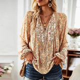 Lubintang Inspired Boho blouse floral print V-neck long sleeve blouse women chic women blouse Hippie bohemian style autumn women tops