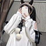 Lubintang Kawaii Bow Hoodie Sweatshirt Spring E-Girl Off Shoulder Long Sleeve Sweatshirts Y2k Grunge Mid-length Tops Women