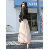 Lubintang Tulle Skirt Women Streetwear Elastic High Waist Mesh Pleated Skirts Summer Elegant Korean A Line Office Ladies Skirt New