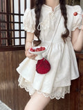 Lubintang Floral Kawaii Two Piece Set Women Japanese Sweet Elegant Skirt Suit Female Puff Sleeve Blouses £« Lace Lolita Cake Skirt