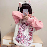 Lubintang Sweet Cartoon Thin Pink Weatshirts Y2k E-Girl Long Sleeve Zipper Coat Women 2024 New Mid-length Loose Tops Mujer