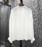 Lubintang Inspired Semi sheer white blouse for women Frilled neckline buttons down sexy women tops ladies long sleeve blouse shirt