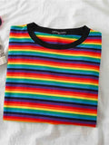 Lubintang Rainbow Stripe Women Summer T-Shirt Minimalist Short Sleeve Women clothes Tops tee shirt couple clothes tshirt top