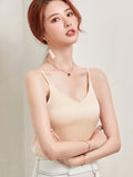 Lubintang V-Neck Sexy Solid Satin Woman Camis Tank Tops Chiffon Sleeveless Camisole Top Halter Camis Tops