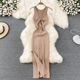 Lubintang Chic Fashion Woman Dress Solid O Neck Sleeveless Maxi Dresses Vintage Summer High Waist Knitted Stretch Vestidos Mujer