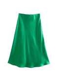 Lubintang Sale Solid Satin Elastic Waist Women A-Line Skirt Summer Female Slim Falda