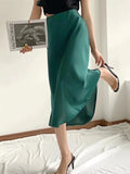 Lubintang Sale Solid Satin Elastic Waist Women A-Line Skirt Summer Female Slim Falda