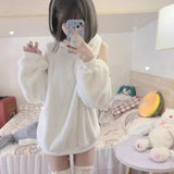 Lubintang White Off Shoulder Hoodie Sweatshirt 2024 Autumn New Fluffy Thicked Warm Tops Women Y2k E-Girl Long Sleeve Sweatshirts