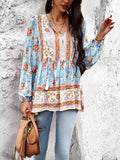 Lubintang Inspired Boho blouse floral print V-neck long sleeve blouse women chic women blouse Hippie bohemian style autumn women tops