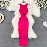 Lubintang Chic Fashion Woman Dress Solid O Neck Sleeveless Maxi Dresses Vintage Summer High Waist Knitted Stretch Vestidos Mujer