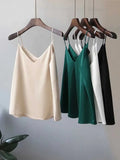 Lubintang V-Neck Sexy Solid Satin Woman Camis Tank Tops Chiffon Sleeveless Camisole Top Halter Camis Tops