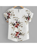 Lubintang Fashion Floral Print Blouse Pullover Ladies O-Neck Tee Tops Female Women's Short Sleeve Shirt Blusas Femininas Clothing