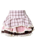 Lubintang Lolita Kawaii Two Piece Set Women Summer Korean Cute Mini Skirt Suit Female Sweet Heart-shaped Blouse£«Plaid Cake Skirt 2024