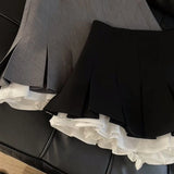 Lubintang Y2K Ruffles Black Mini Skirt Women Korean Patchwork Pleated Skirts Japanese Kawaii High Waist All Match A Line Skirt New