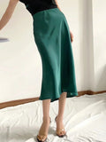 Lubintang Sale Solid Satin Elastic Waist Women A-Line Skirt Summer Female Slim Falda