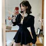 Lubintang Style Vintage Fashion Suit Woman White Shirt + Short Coat High Waist Slim Y2k Mini Dress Japanese Elegant Set 2024 Chic