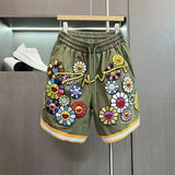 Lubintang Chic Fashion Women Floral Embroidery Loose Shorts Cargo Pants Streetwear Sporty Thin Casual All Match Pantalones Mujer