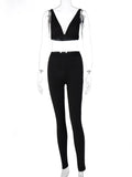 Lubintang Women 2 Pieces V Neck Bra Leggings Set Crop Top Matching Co Ords 2024 Autumn Winter Clothes Sporty Tracksuit Club