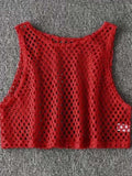 Lubintang Black/Red Hollow Out Crop Top 2024 Mesh T-shirt Female Loose Fashion Summer Basic Tops For Women Fishnet Shirt