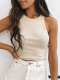 Lubintang Tank Top Women White 2024 Summer Casual Fitness Short Vest Candy Colors Knitted Off Shoulder Sexy Crop Top Women