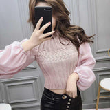 Lubintang Sweaters Pullover Sweater Women's Spring and Autumn Mesh Long Sleeve Splicing Knitwear Top Femme Chandails