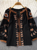 Lubintang Chic Fashion 2024 New Spring Women Vintage Long Sleeve Loose T-Shirts O Neck Embroidery Casual All Match Top Mujers